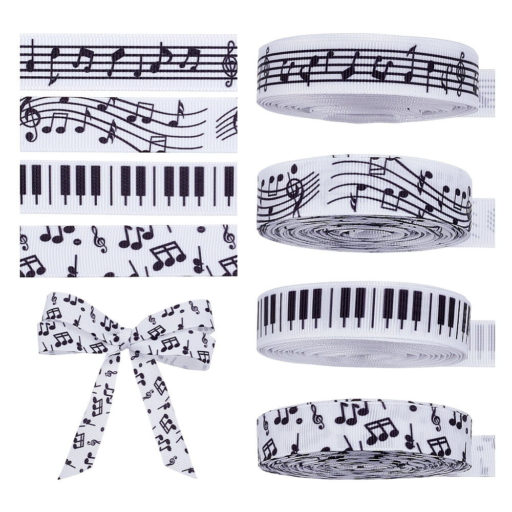 Musical Ribbon 4 Rolls Music Ribbons 40 Yard Musical Notes Piano Keys Ribbon 5/8 Inch ...