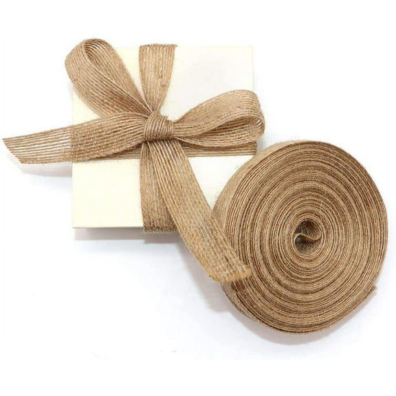 4 Rolls of Natural Burlap Fabric with Burlap Ribbon for Christmas Tree Gift Wrapping Wedding Event Party Home Bows Crafts Decoration, 11 Yards Long 0.8 inch Wide Each Roll (Natural)