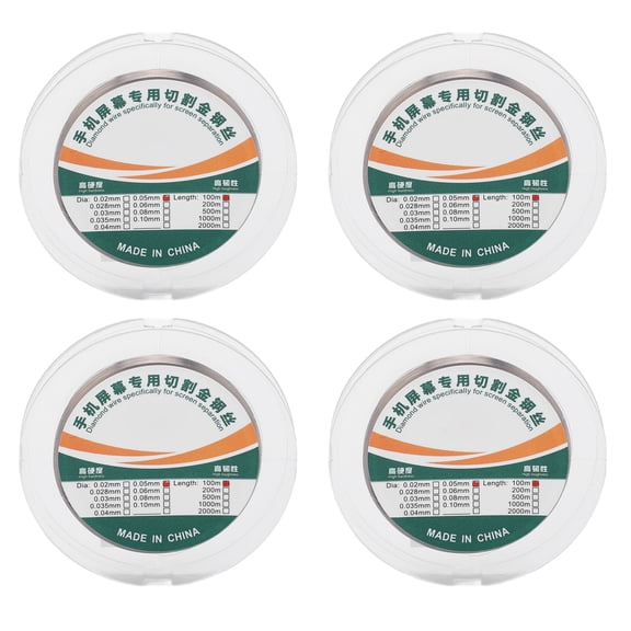 4 Rolls Phone Screen Cutting Line 100m Length Carbon Steel High Tensile Strength Molybdenum Cutting Wire Line 0.05mm