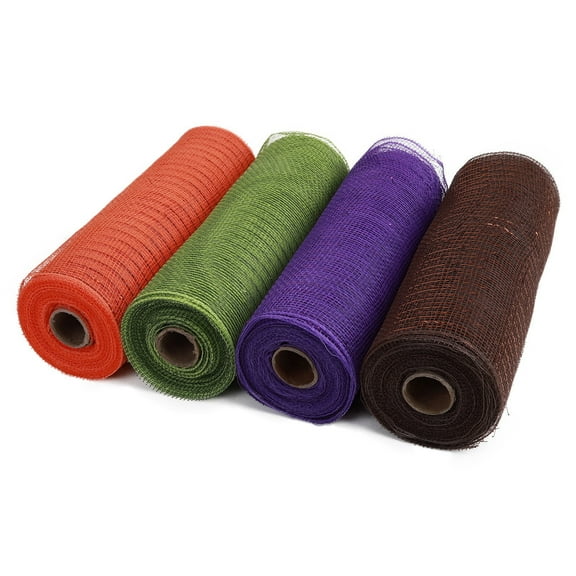 4 Rolls Poly Burlap Deco Mesh -10 Inch Wide Deco Poly Decorative Mesh Ribbon Wrapping Ribbon Rolls for Home Door Wreath Decoration DIY Crafts Making