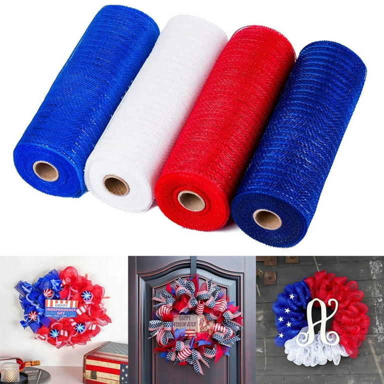 4 Rolls Poly Burlap Deco Mesh 10 inch Wide Decorative Ribbon Wrapping Home Door Wreath Decoration DIY Crafts Making, Size: 30', Multicolor