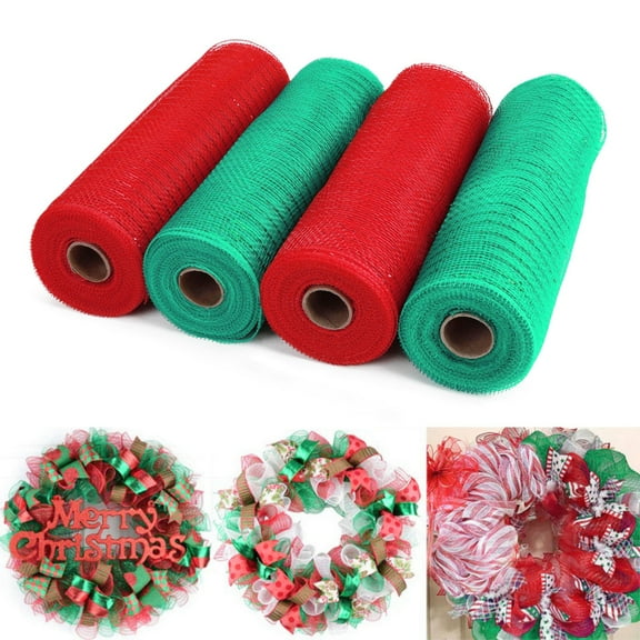 4 Rolls Poly Burlap Deco Mesh 10 Inch Wide Decorative Ribbon Wrapping Home Door Wreath Decoration DIY Crafts Making