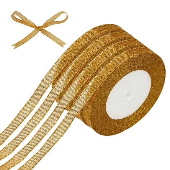 4 Rolls Polyester Organza Ribbon Glitter Metallic Ribbon Sparkle Ribbon Goldenrod 10mm about 25yards/roll