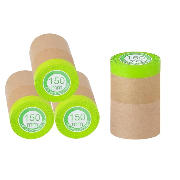4 Rolls Pre-Taped Masking Paper for Painting, Tape and Drape Painters Paper, Paint Adhesive Protective Paper Roll for Covering Skirting, Door Frames, Cars (6 Inch x 50 Feet)