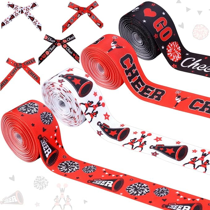 4 Rolls Red Go Cheer Theme Ribbons, 20 Yards Cheerleading Craft Ribbons ...