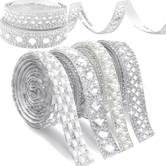 4 Rolls Self-Adhesive Rhinestone Ribbons Glitter Bling Silver Crystal Diamond Strips Roll Stickers Tapes for DIY Crafts Fabric Phone Shoes Home Decoration Gift, 4 Styles