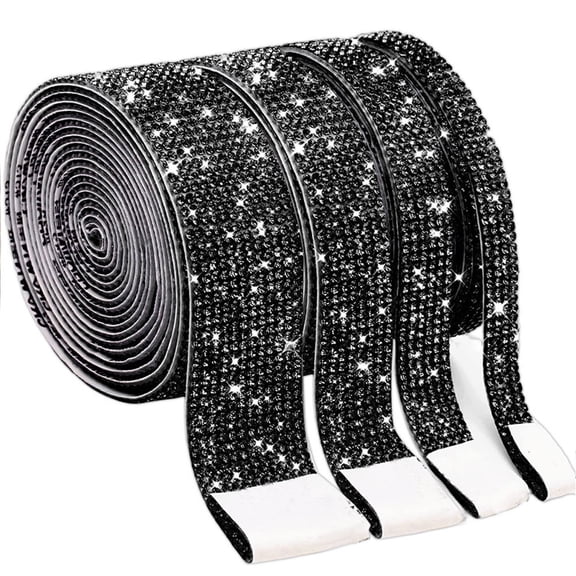 4 Rolls Self Adhesive Rhinestone Strips Diamond Bling Crystal Strips Roll with 2 mm Shiny Rhinestones Bling DIY Decorative Stickers for DIY Arts Crafts Black