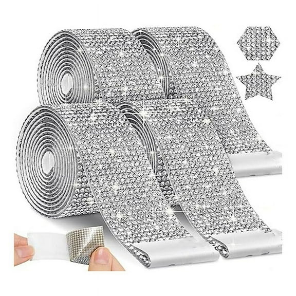 4 Rolls Self Adhesive Rhinestone Strips, Rhinestone Ribbon Rhinestone Diamond Ribbon for Crafts, DIY Rhinestone Tape
