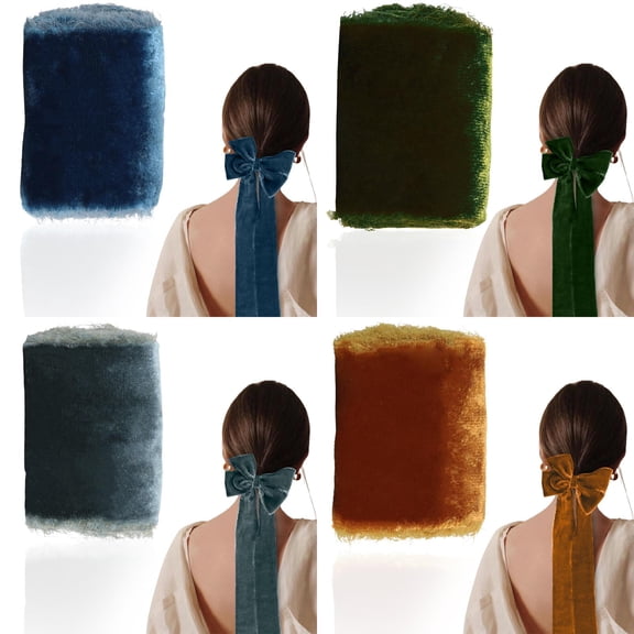 4 Rolls Soft Plush Velvet Ribbons, Fray-Proof Cuttable Fabric Ribbon for Gift Wrapping, Holiday Party & Seasonal Scene Layout
