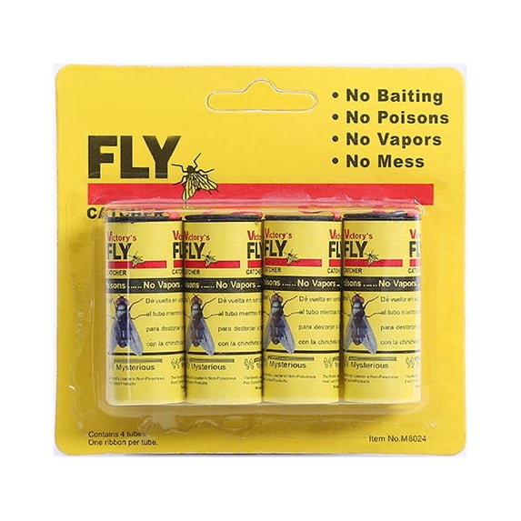 4 Rolls Sticky Fly Traps for Indoors/Outdoor, Fly Strips Hanging Catcher Ribbon, Fly Paper Tape for Kitchen