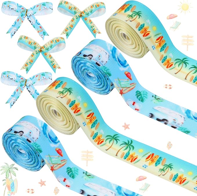 4 Rolls Surfing Theme Ribbons, 20 Yards Craft Ribbons for Wreath Hair ...