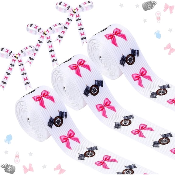 4 Rolls Tire Theme Ribbons, 20 Yards Craft Ribbons for Wreath Hair Bow Wrapping Gifts Packing Race Car Wheel Grosgrain Ribbons Birthday Wedding Gender Reveal Party Home Accessory Decorations