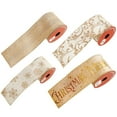 thumbnail image 1 of 4 Rolls Wired Christmas Wired Ribbon - 2.5 Inch Wide Sparkling Red, Golden & Green Fabric Wrapping Ribbon for DIY Crafts, Gift Wrapping, Tree Decorations, Bows & Garlands Festive Decor, 1 of 7