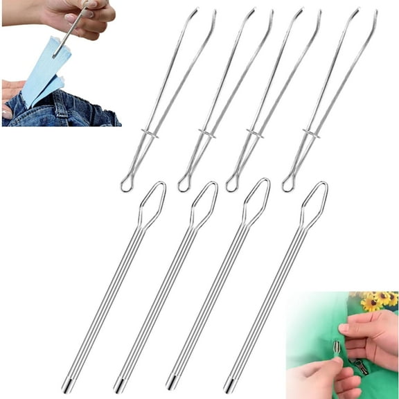 4*Rope Threader Diy Rope Threader Clip Drawstring Threader Tool Set Stainless Sewing Loop Turner Hooks With Easy Rope Threader Clips for Jackets Coats Pants Hoodies Shorts Sweaters