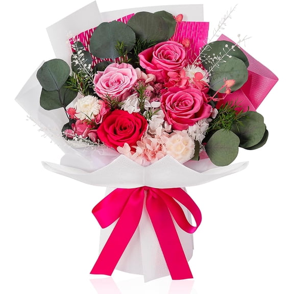 4 Roses Mixed Bouquet for Mother's Day, Flowers for Delivery, Preserved Flowers Birthday Gift for Women Mom Wife Grandma Her, Pink