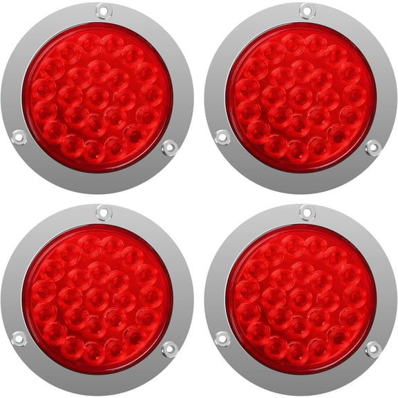 4" Round 24 LED Trailer Tail Light Stop Turn Signal Marker Clearance Running Lights w/Chrome Bezels for Trailer RV UTE UTV (Pack of 4)