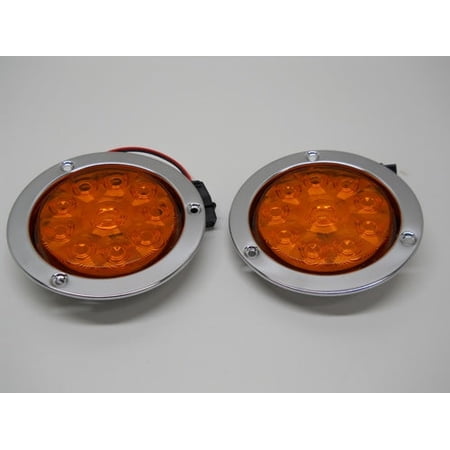 4" Round Amber 10 LED Marker Turn Signal Light Kits / Stainless Steel Mounts