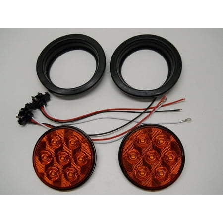 4" Round Amber 7 LED Trailer Truck Marker Parking Turn Signal Lights / Grommets