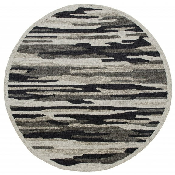 4â€™ Round Black and Gray Camouflage Area Rug