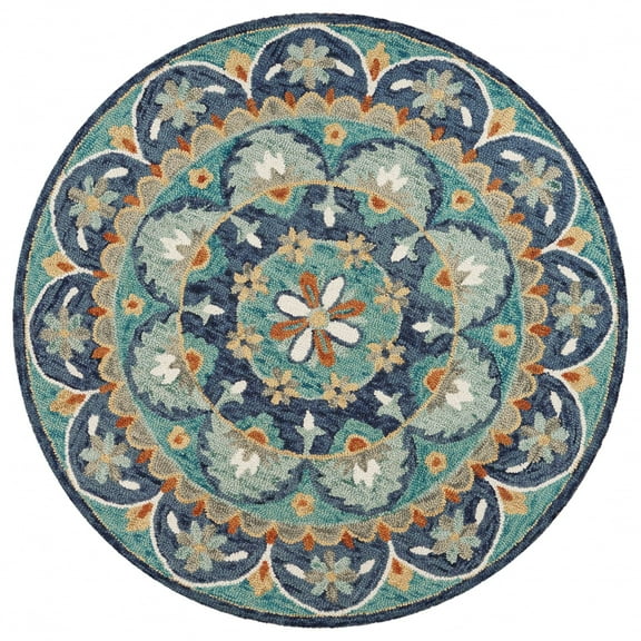 4â€™ Round Blue Floral Mandala Area Rug