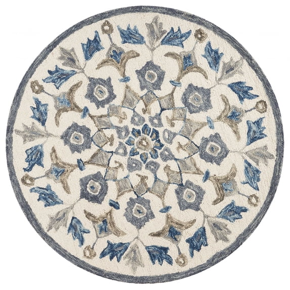 4’ Round Blue Floral Oasis Area Rug