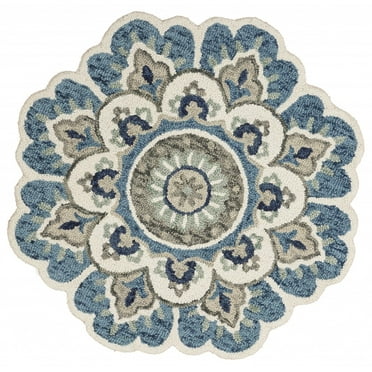 4â€™ Round Blue Modern Floral Area Rug
