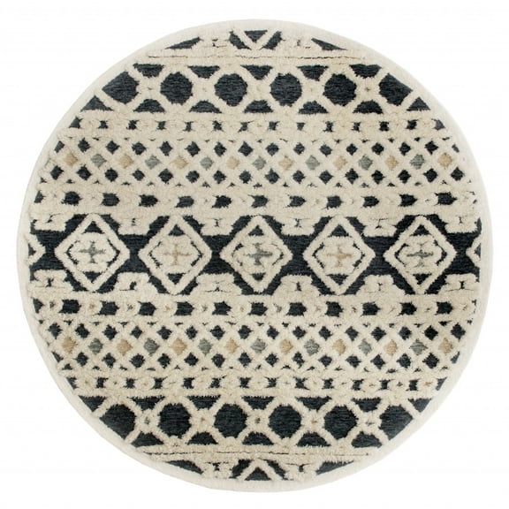 4â€™ Round Blue and Cream Decorative Area Rug