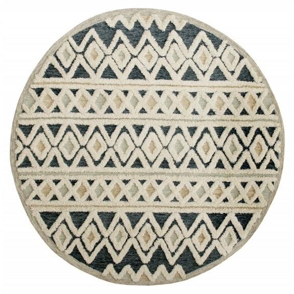 4â€™ Round Blue and Cream Stripe Diamond Area Rug