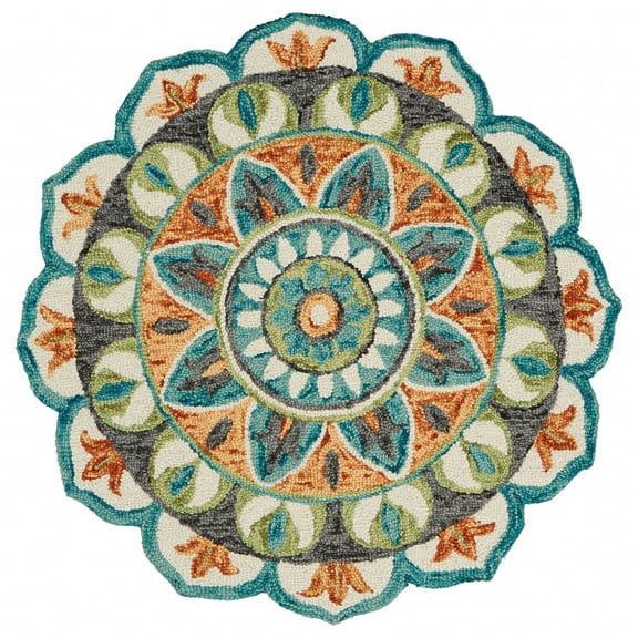 4â€™ Round Blue and Orange Medallion Area Rug