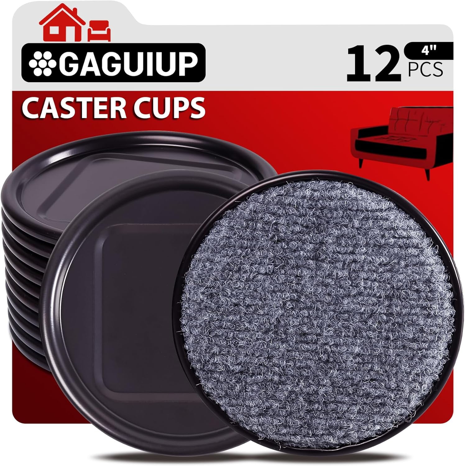 4" Round Carpet Bottom Furniture Caster Cups, Reusable Furniture Sliders for Hardwood Floors, Felt Furniture Pads Coasters to Protect Tile or Laminate Floors from Scratches, Brown/Gray (12 Pack)