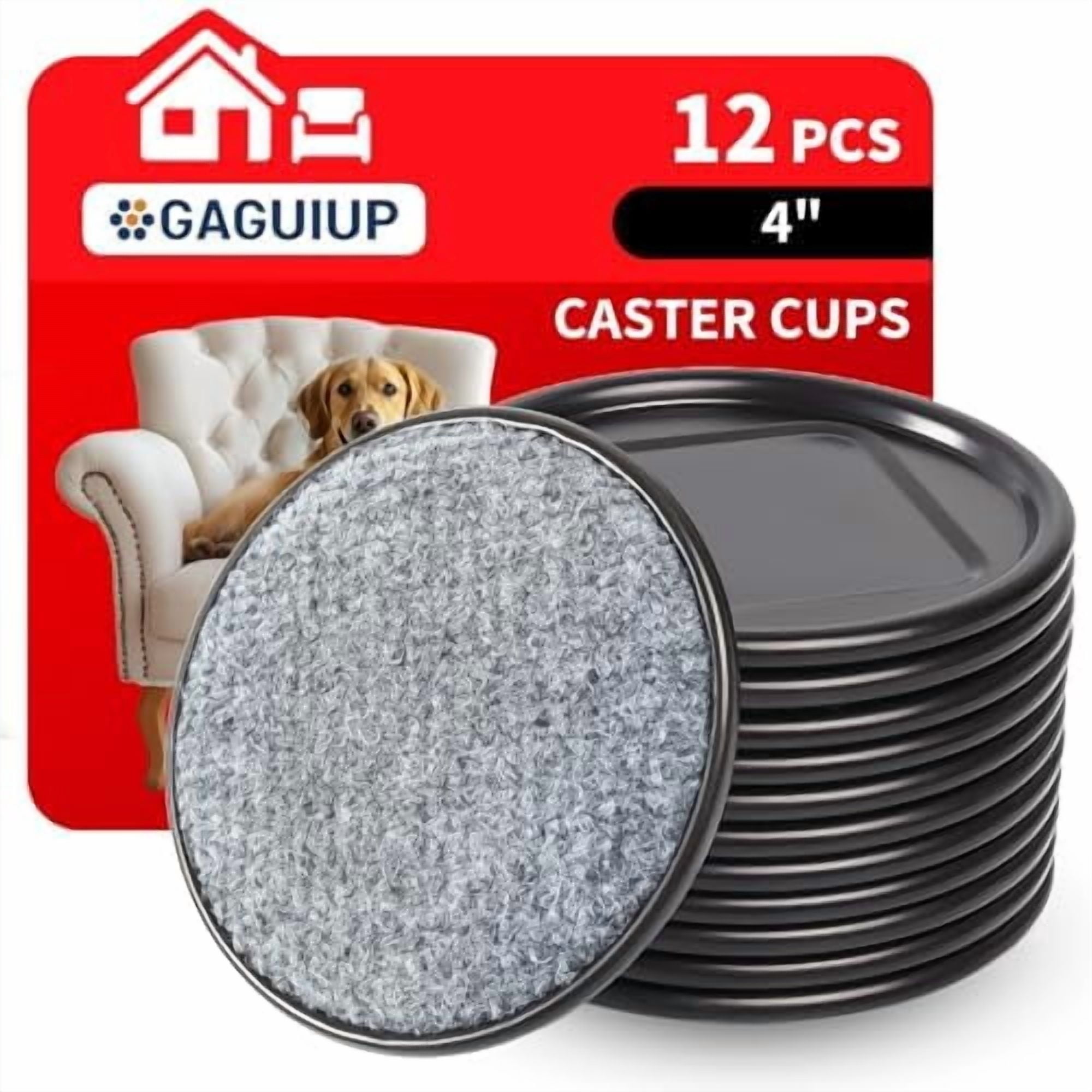4" Round Carpet Bottom Furniture Caster Cups, Reusable Furniture Sliders for Hardwood Floors, Felt Furniture Pads Coasters to Protect Tile or Laminate Floors from Scratches, Brown/Gray (12 Pack)