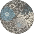thumbnail image 1 of 4â€™ Round Charcoal and Blue Big Flower Area Rug, 1 of 6