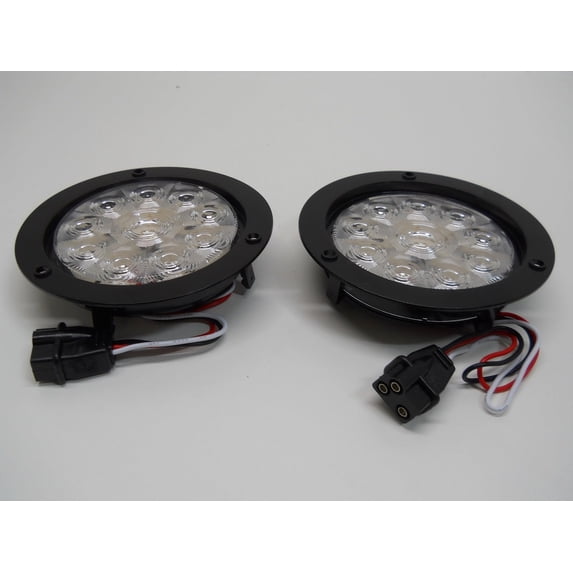 4" Round Clear Red 10 LED Brake Stop Turn Tail Lights /5.5" Plastic Flange Mount