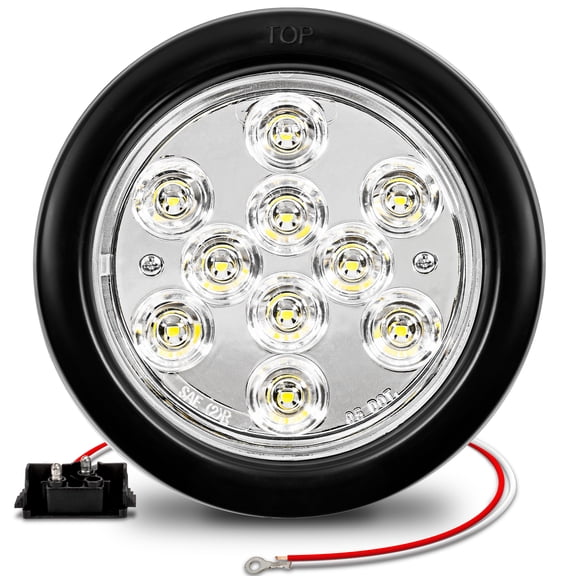 4" Round Clear White LED Trailer Tail Lights [DOT Certified] [Grommet & Plug Included] [IP67 Waterproof] Reverse Back Up Trailer Lights for RV Trucks Jeep