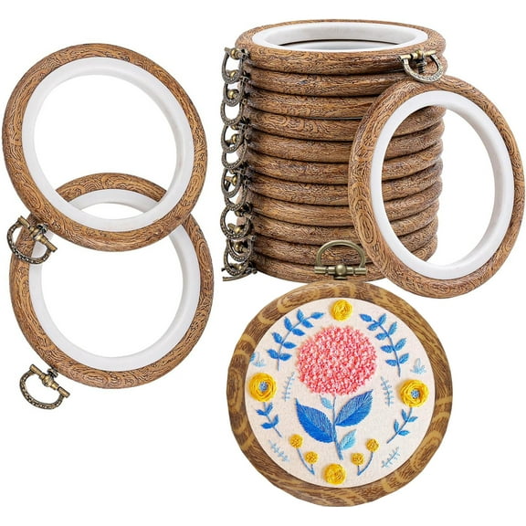 4"Round Embroidery Hoop for Cross Stitch,Bexikou 10 Pack Decorative Embroidery Frames,Imitated Wood Circle Frame Cross Stitch Hoop Ring for Embroidery Art Craft Sewing Ornaments Hanging Decoration