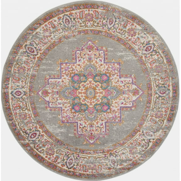 4â€™ Round Gray and Gold Medallion Area Rug