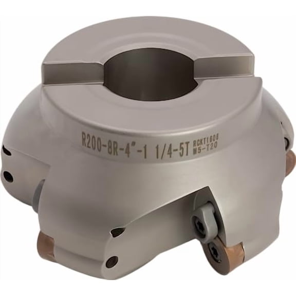 4" Round Insert Indexable Face (Shell) Mill, 1 1/4" Arbor Hole Diameter, 5 Flute, with 5 pcs RCKT1606 Carbide Inserts