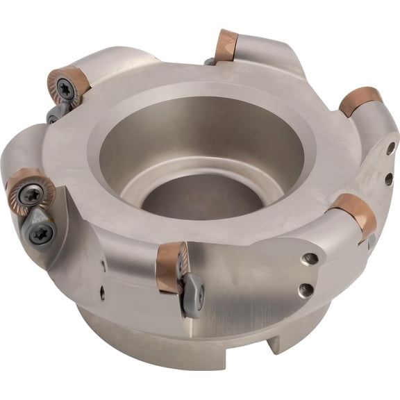 4" Round Insert Indexable Face (Shell) Mill, 1 1/4" Arbor Hole Diameter, 6 Flute, with 6 pcs RCKT1204 Carbide Inserts