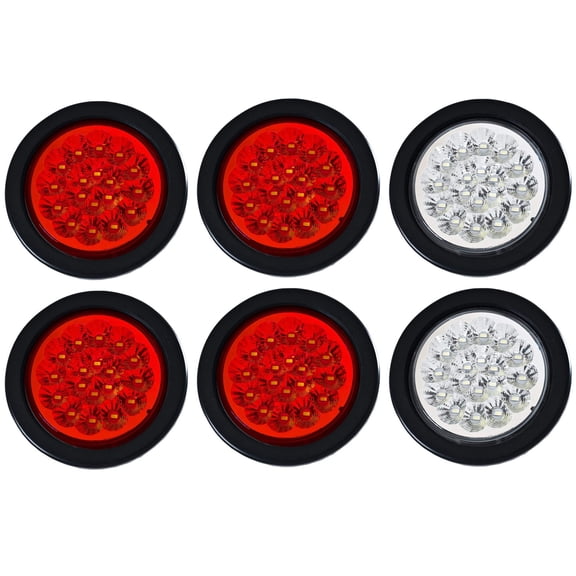 All Star Truck Parts 6-Pack 4" Round 18 LED Trailer Tail Lights, 4 Red & 2 White, Stop Turn Signal, Marker Lights