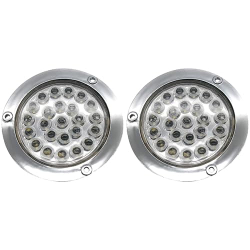 4" Round LED Trailer Tail 24 LED Chrome Bezel Marker Lights Waterproof 2x White