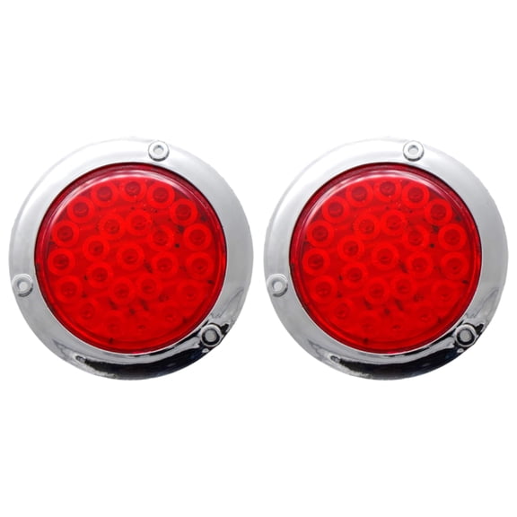 All Star Truck Parts 4" Round LED Trailer Tail 24 LED Chrome Bezels Marker Lights Waterproof 2x Red