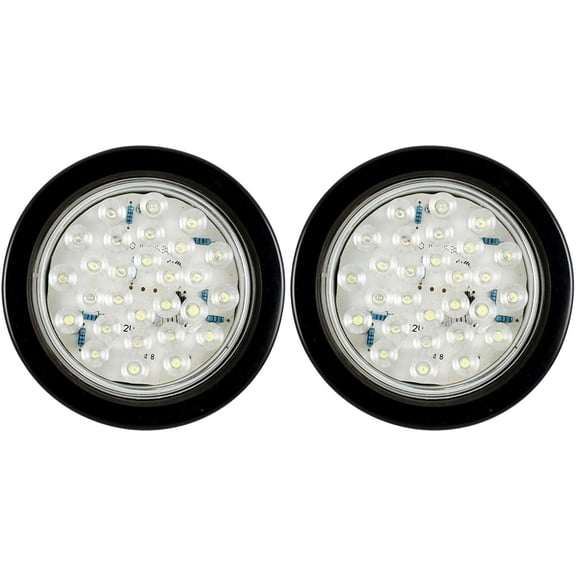 All Star Truck Parts 4" Round LED Trailer Tail 24 LED Stop Turn Signal Marker Lights 2x White