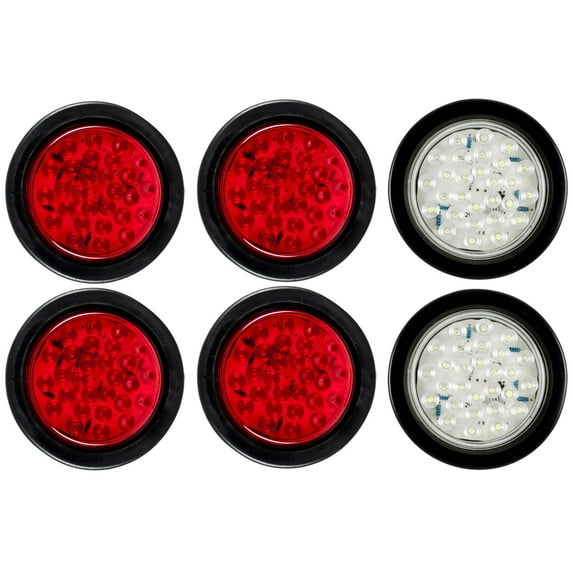 4" Round LED Trailer Tail 24 LED Stop Turn Signal Marker Lights 4x Red +2x White