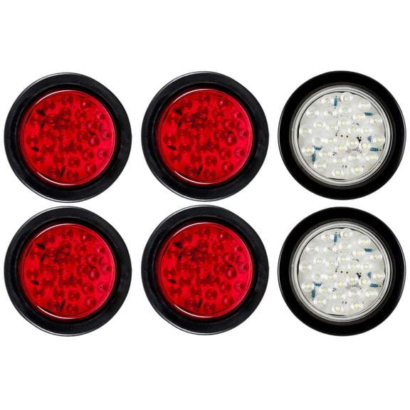 4" Round LED Trailer Tail 24 LED Stop Turn Signal Marker Lights 4x Red +2x White