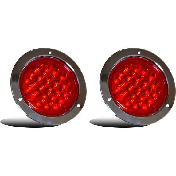 4" Round LED Trailer Tail Light Red 2PCS 24LED Brake Stop Turn Signal Brake Marker Clearance Running Lights Chrome Ring for Tail Lights UTE UTV 24V Truck Tail Lights