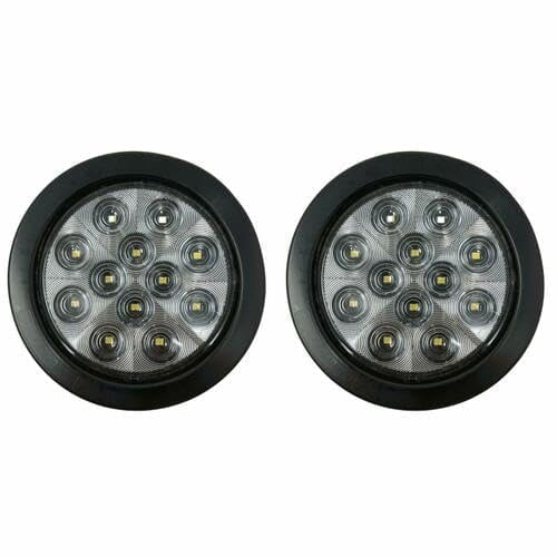 4" Round LED Trailer Tail Lights - White 12 LED Reverse Back up Trailer 2x White