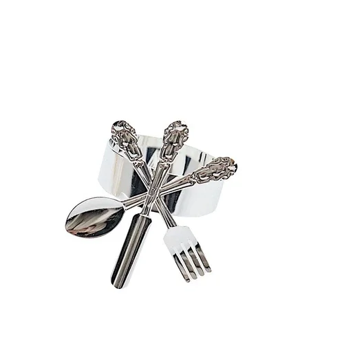 4 Round Metal Napkin Rings Fork Knife Spoon Design Party Events Home Decorations