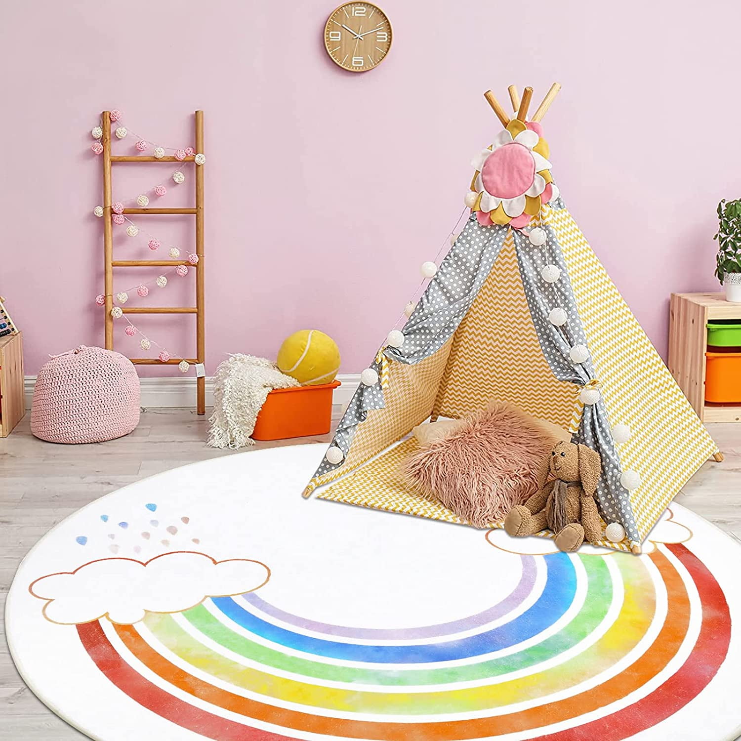4' Round Rug, Yamaziot Baby Playmat Furry Area Rug for Girls Room