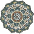 thumbnail image 1 of 4â€™ Round Teal Decorative Floral Area Rug, 1 of 3