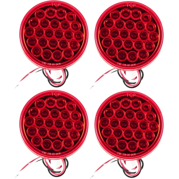 All Star Truck Parts 4" Round Trailer 24 LED Stop Tail Signal Brake Marker only Light 4x Red